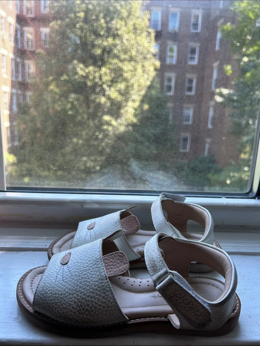Elephantito White and Pink Girls' Sandals with Cat Motif